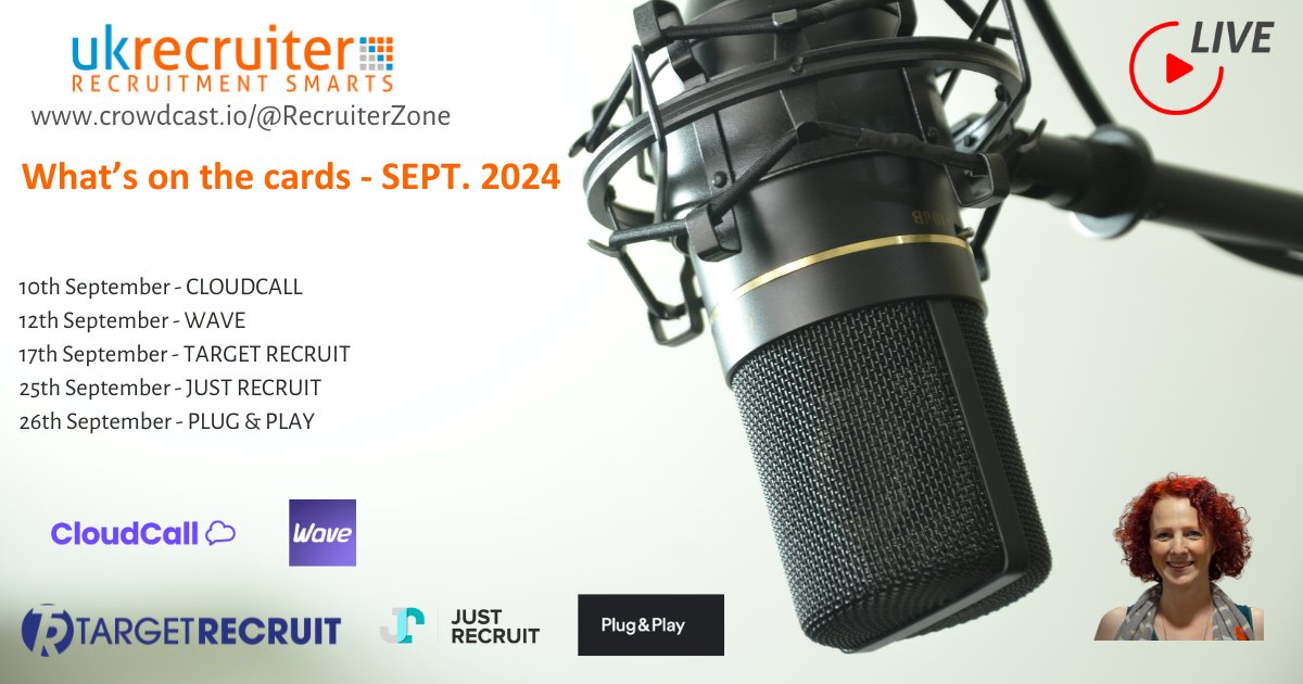 louisetriance's tweet image. Get ready for an awesome September lineup that you won't want to miss! 🎉Mark your calendars now!
Use the link provided to register 👉
ukrecruiter.co.uk/online_live_br…
#LiveShows #RecruitmentSmartsLive #ukrecruiter @louisetriance @ukrecruiter @CloudCall @Target_Recruit @WaveRecSolution
