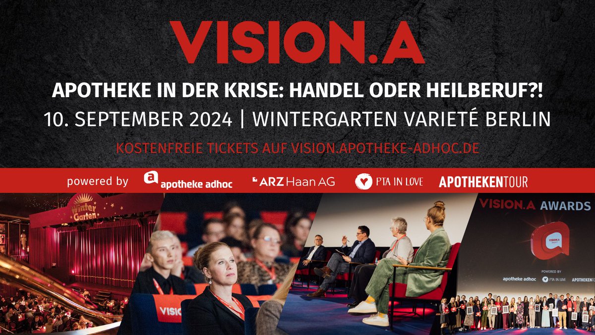 GesundheitAdhoc's tweet image. APOTHEKE IN DER KRISE:  Politik, BMG und Branchenexperten am 10.9.24 bei VISION.A – Jetzt noch Ticket sichern!
#VISIONA @ApothekeAdhoc #ELPATO #ARZHAANAG #APOTHEKEADHOC #PTAINLOVE #APOTHEKENTOUR
#Apotheke #Pharma #Gesundheitspolitik
gesundheit-adhoc.de/apotheke-in-de…