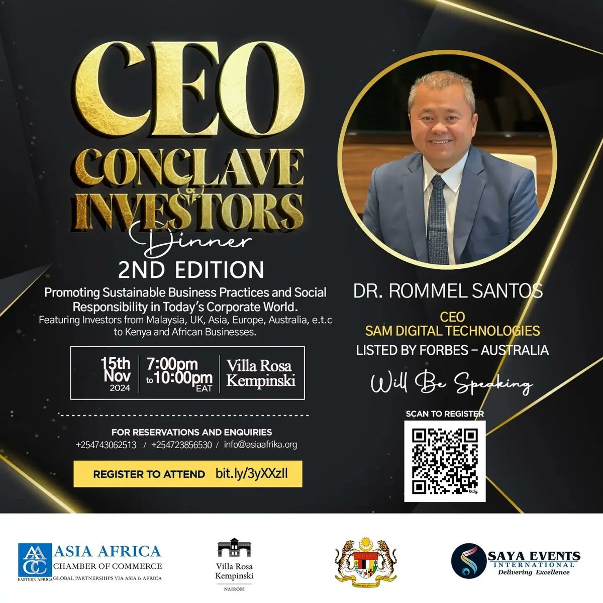 aamecc_'s tweet photo. Excited to announce the speakers of the day of The CEO Conclave and Investors Dinner on the 15th November, 2024 at Villa Rosa Kempinski.

Book your slot in the website link below:
https://t.co/x1pqoY0VJo

#networking #2ndedition #CEOS #speakers #buildingafuture https://t.co/Xca831IGvg