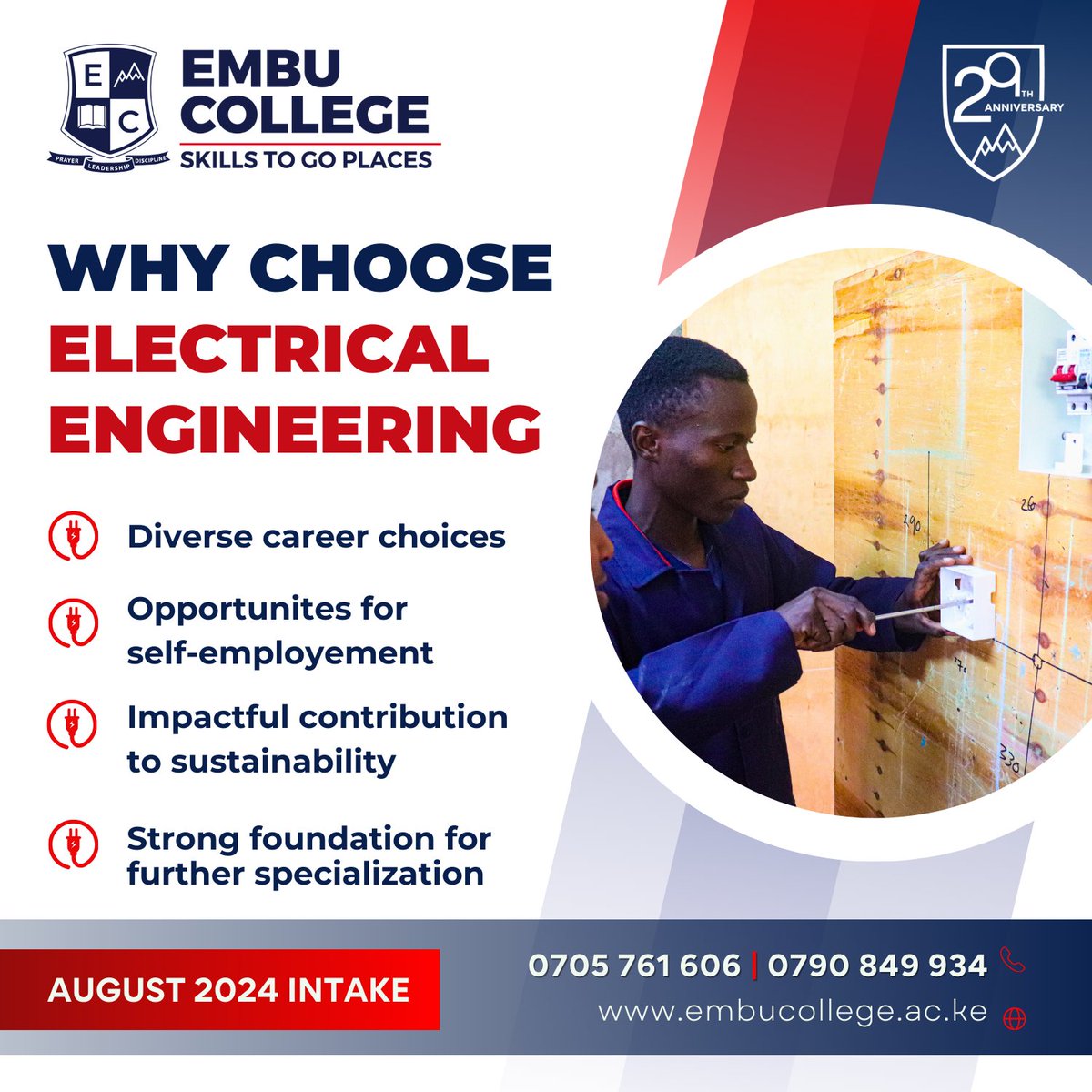 EmbuCollege's tweet photo. Choosing Electrical Engineering opens doors to countless career opportunities. The field offers a robust foundation that allows for specialization in areas like renewable energy, smart grid technology, &amp; power electronics.  Embu College empowers you with skills to succeed. https://t.co/eELmFSvz6E