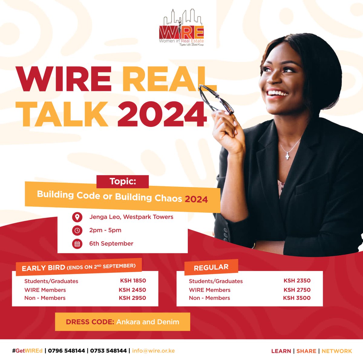 📌GRAB YOUR TICKET NOW‼

Happy Friday! 😀👋🏽

Is the newly launched Building code paving the way for a more inclusive and sustainable built environment?

Don't miss out on this crucial conversation!

Paybill Number: 203533
Account Number:Real Talk

#BuildingTheFuture
#GetWIREd