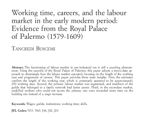 Rivista di Storia Economica (@rivstoriaecon) on Twitter photo 📢📢A new paper on early access on the Rivista di Storia Economica-Italian Review of Economic History by <a href="/tancredibuscemi/">Tancredi Buscemi</a>, which uses the payrolls of the Royal Palace of Palermo to investigate the working time and labour market in pre-unification Italy.
rivisteweb.it/doi/10.1410/11… 📢📢A new paper on early access on the Rivista di Storia Economica-Italian Review of Economic History by <a href="/tancredibuscemi/">Tancredi Buscemi</a>, which uses the payrolls of the Royal Palace of Palermo to investigate the working time and labour market in pre-unification Italy.
rivisteweb.it/doi/10.1410/11…