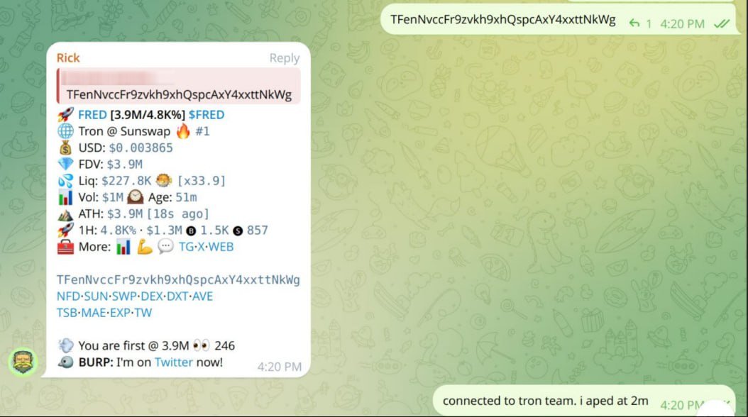 tron is fun $FRED 

2m -> 17m (ATH) 

8x