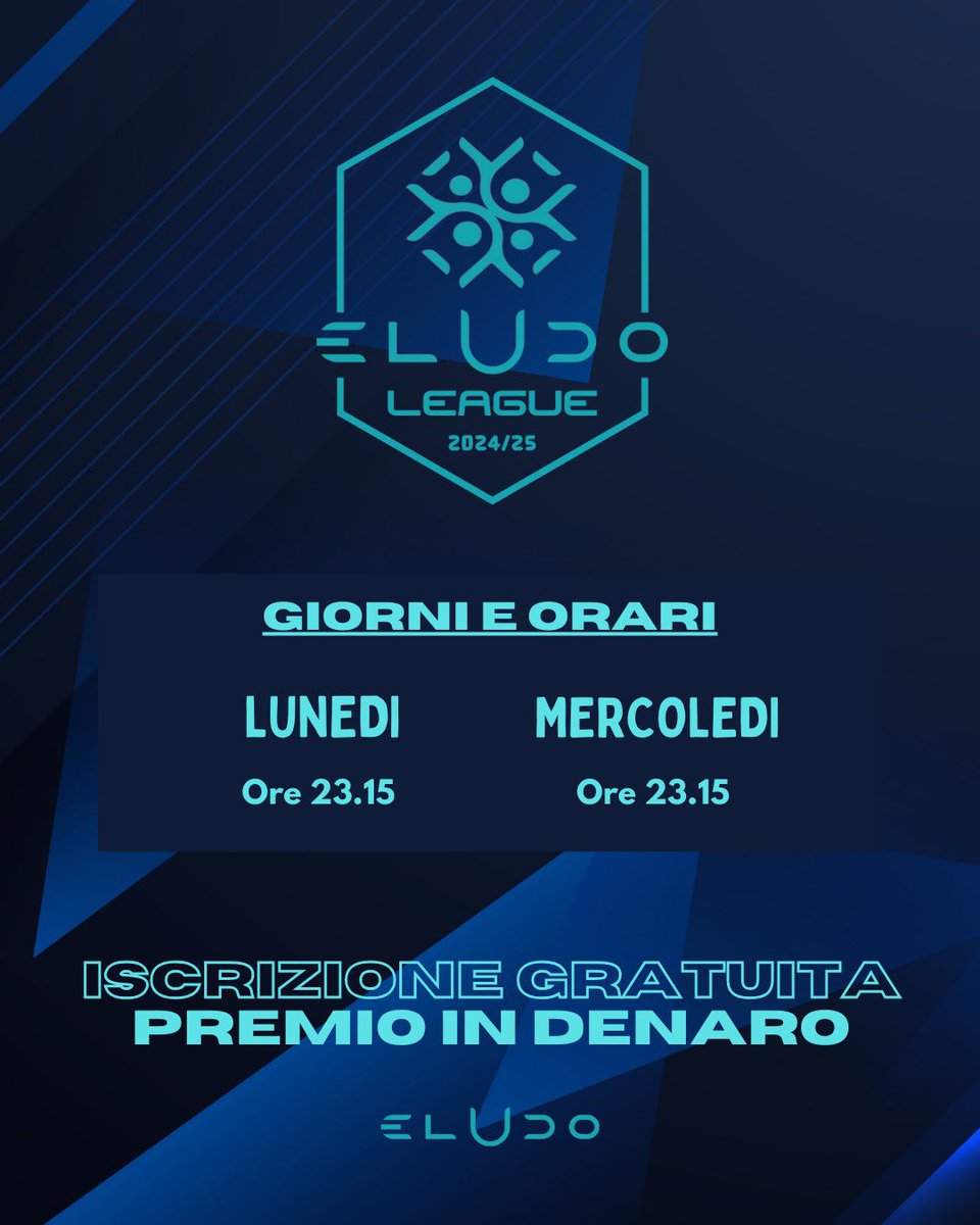 Campionato Pro Club 11vs11 su EAFC25 

Giorni di gioco Lunedì e Mercoledì alle 23.15 (+10) 

Iscrizione Gratuita con premio per tutte le serie 

Per iscrizione ed info scrivici in privato 
#esport #eludo #revolution