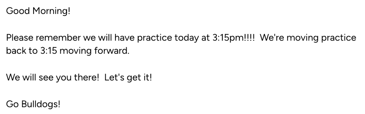 See you at 3:15pm today for Practice!  Go Bulldogs!