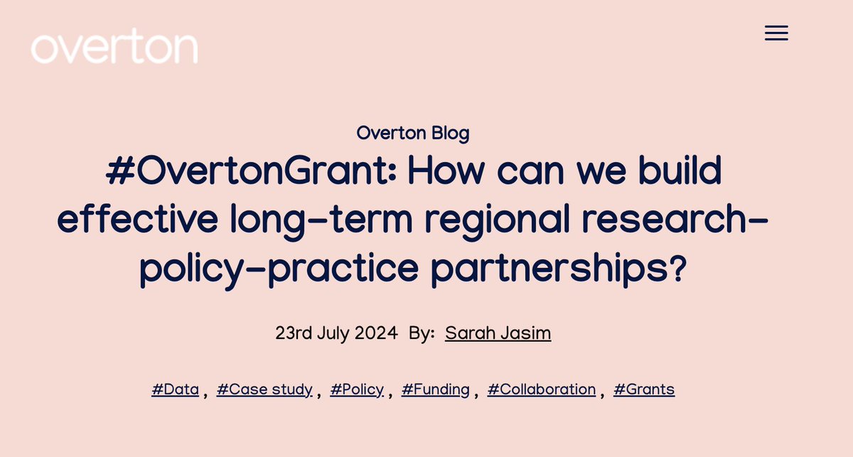 How can we build effective research-policy-practice partnerships?

Our #KnowledgeMobilization lead <a href="/chatty_sarah/">Dr Sarah Jasim</a> writes for <a href="/overtonio/">Overton</a> that 

Capacity-building 🦾
Knowledge 🧠
Managing expectations 🤞
Relationships 🤝
Evidence translation👂

...are vital ➡️blog.overton.io/overtongrant-h…