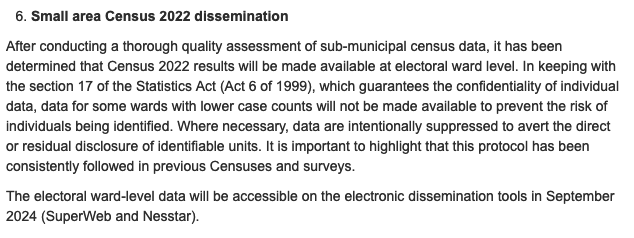 It appears that Stats SA will only be releasing data at ward level, and not small area level. This is ... not good.
