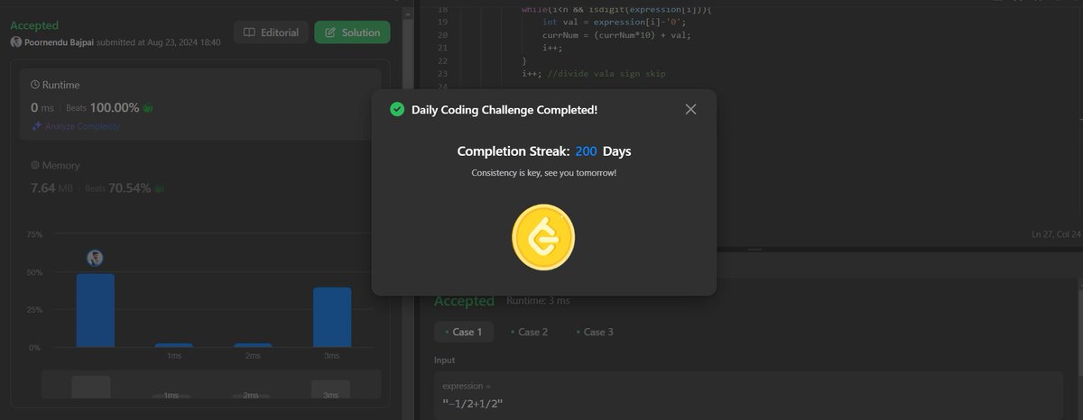 BajpaiPoornendu's tweet image. 200/200 #leetcode #codechallenge #dailycodechallenge #75hard #100daysofcode #200daysofcode