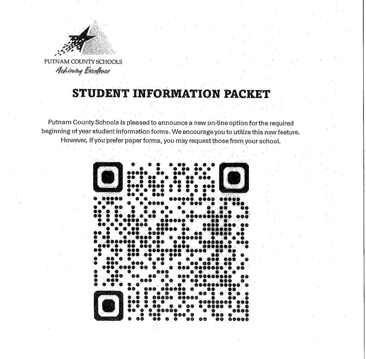 Don't forget parents you can do forms online this year with the QR code below.  These forms are important, please complete them as soon as possible.
