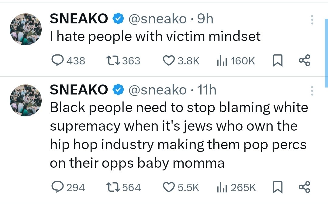 "I hate people with a victim metality"

"Remeber Blacks, you are victims cause of Jews"