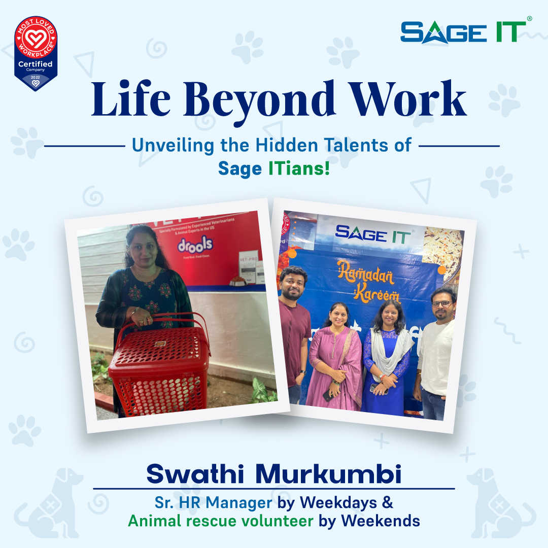 SageITInc's tweet photo. Swathi Murkumbi is not only an exceptional Sr. HR Manager during the week but also dedicates her weekends to rescuing animals. We’re proud to highlight her amazing dual role and the diverse passions that make our #SageIT family unique.

#lifebeyondwork #mostlovedworkplace https://t.co/eb7Ly66sql