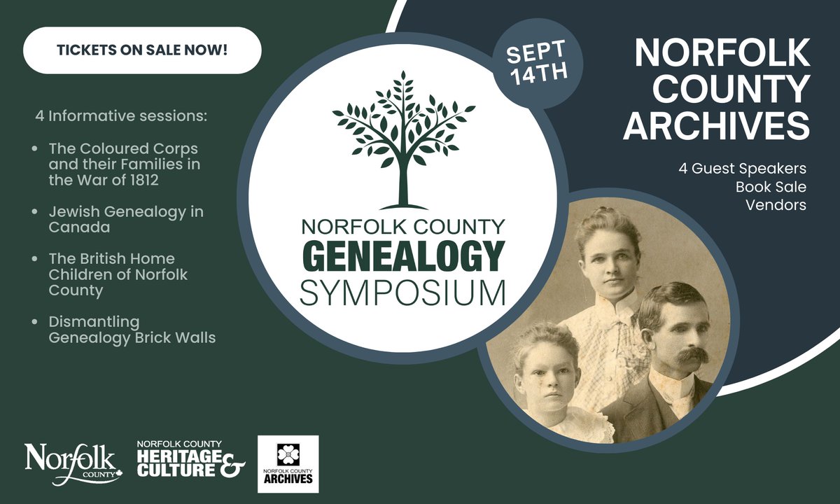 Our 4th Annual Genealogy Symposium is only 3 weeks away! Buy your tickets now online here: bit.ly/4bvRnVG or in person at the Norfolk County Archives. We hope to see you there! <a href="/NorfolkCountyCA/">Norfolk County</a> #Genealogy