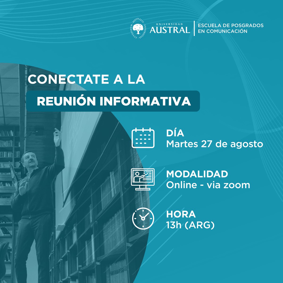 El martes 27/8 a las 13 h nos reservamos una hora para hablar sobre una propuesta académica que tiene como meta la profesionalización de la Comunicación Política desde una perspectiva plural, humana y actual. ¡Los esperamos para conocer la Diplomatura!
Inscripción acá: