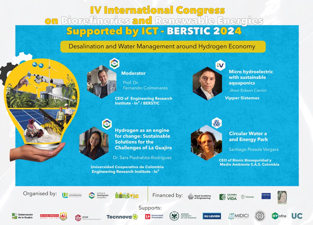 🌍 Join us for the 4th International Congress on Biorefineries &amp; Renewable Energies 

📅 Tuesday, August 26

🔹 Moderator: Dr. Fernando Colmenares
🎤 Speakers: Jhon Edwin Cerón, Dr. Sara Piedrahita Rodríguez, Santiago Posada Vergara

Register now: forms.gle/eisTzhA4RDWfB8…
#BERSTIC