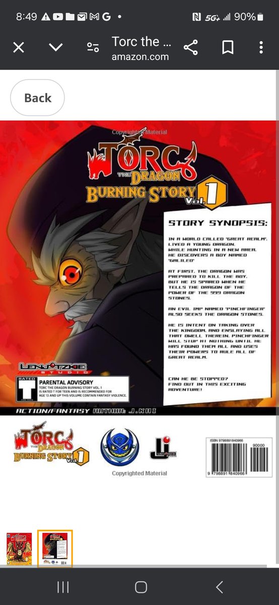 Torc the Dragon (Volume 1): Burning Story 
'
Book Link amazon.com//dp/B0DDPZCDTB/
, 
In a world called "Great Realm", lived a young dragon. While hunting in a new area, he discovers a boy named "Galileo".
At first, the dragon was ready to kill the boy, but he is