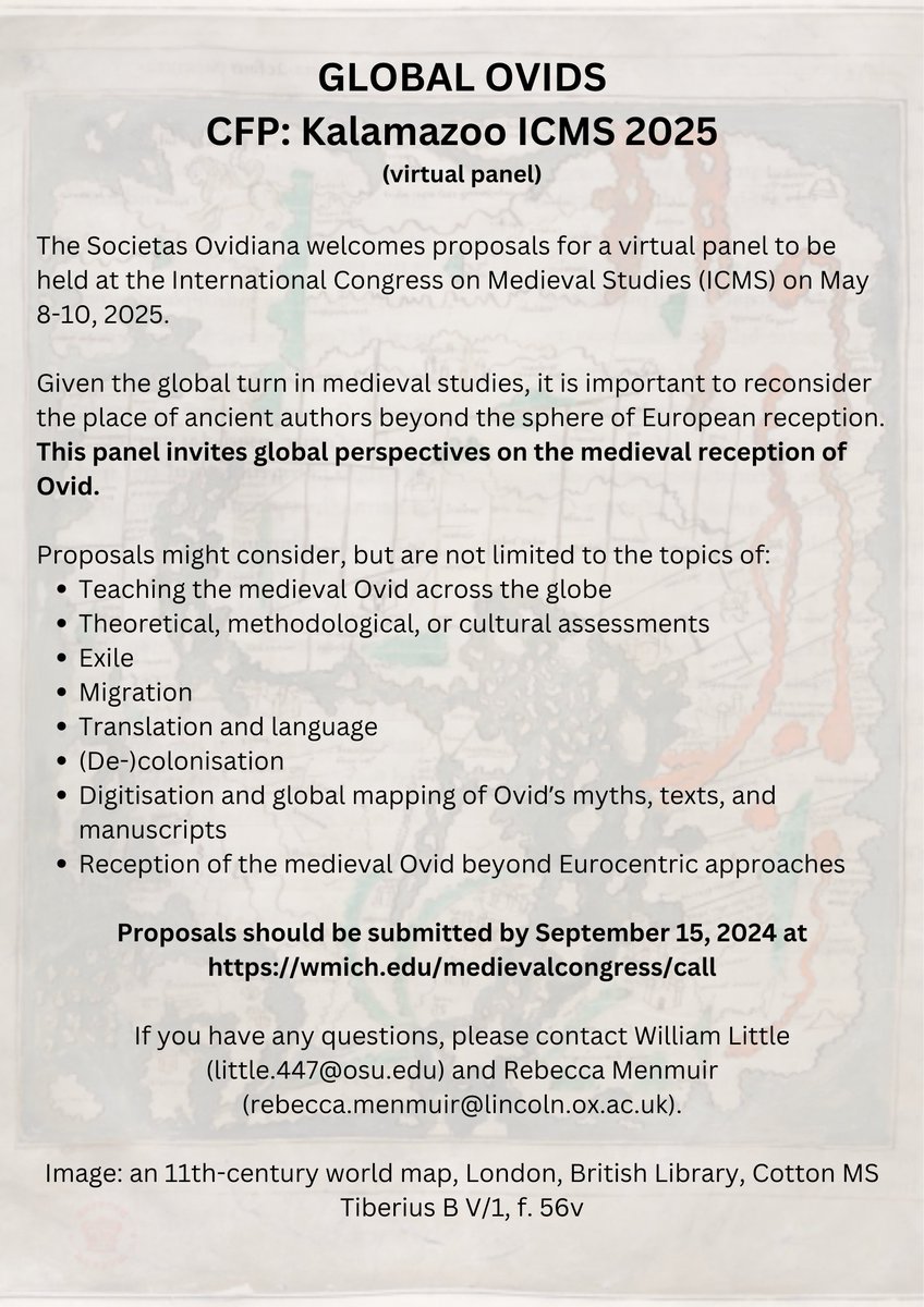 RebeccaMenmuir's tweet photo. Have something to say about Dante and Ovid, or Ovid in a global context? Do consider submitting an abstract on either topic for @KzooICMS next year!
Deadline September 15th.

Plaintext: https://t.co/hlz1lNifv5 https://t.co/v0tJj7XGqo
