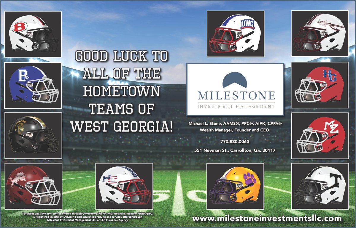 milestoneInv's tweet photo. Good luck to all of the hometown teams of West Georgia!
#fridaynightlights #financialplanning #retirementplanning https://t.co/Fgs7OFs8Qh