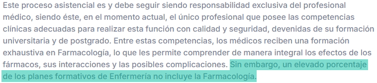 Se puede aceptar o no, pero no se puede mentir, <a href="/SEMERGENap/">SEMERGEN | Médicos de AP #YoPrefieroMFyC</a>.
En España hay 65 universidades con Grado en Enfermería. Solo una de ellas (Deusto) no incluye Farmacología en su plan de estudios.
Entre asignaturas Básicas y Obligatorias, enfermería tiene una mediana de 6 (...)