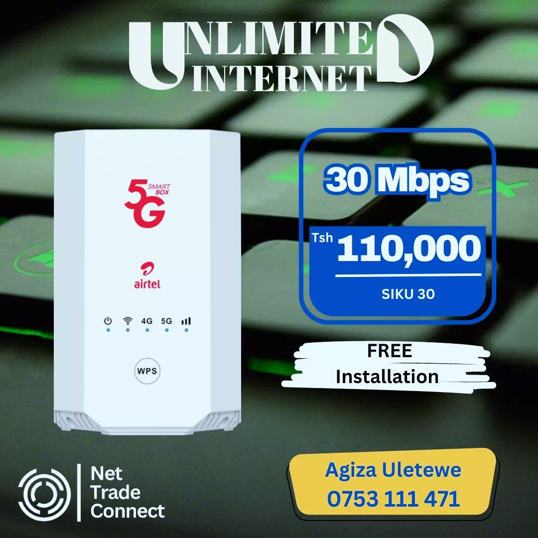 NetTradeConnect's tweet photo. 🔌 Pata Mtandao wa Haraka na Usio na Kikomo kwa Bei Nafuu! 🔌

Chagua kifurushi kinachokufaa👇:

📶 30 Mbps kwa TSH 110,000 tu kwa siku 30! 

📶 50 Mbps kwa TSH 150,000 tu kwa siku 30!

Piga simu sasa: 📞 0753 111 471 https://t.co/NIzpgoww8U
