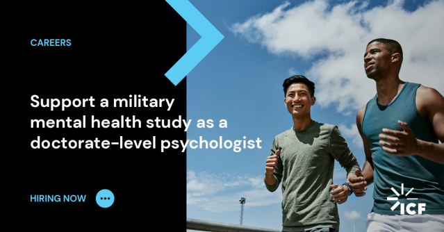 AmandaRecruits1's tweet photo. We're hiring two doctorate-level psychologists to support a pilot study addressing mental health for active-duty military members and veterans. Hybrid position based in Silver Spring, MD. Candidates must reside in the D.C. metropolitan area. @ICF https://t.co/Ixxp28Gih0 https://t.co/viXTXktHwd