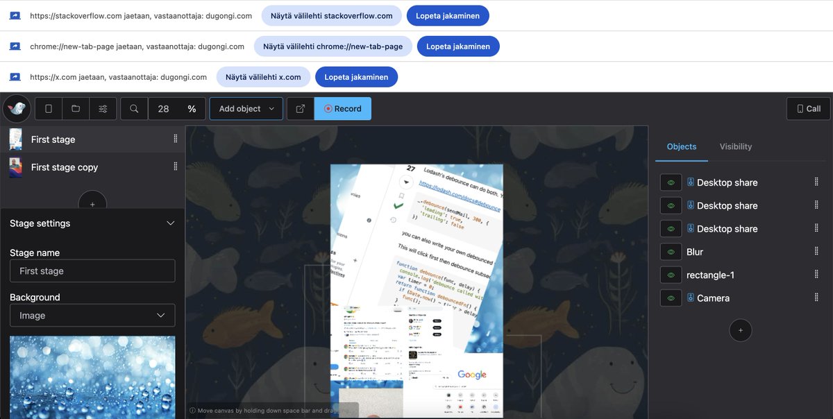 Hey <a href="/googlechrome/">Chrome</a>! Any possibility of getting a better UI for tab/desktop shares? My tool is about making multiple shares into a video. With just 3 shares Chrome is already hogging most of the screen. <a href="/arcinternet/">Arc</a> is much better at this.