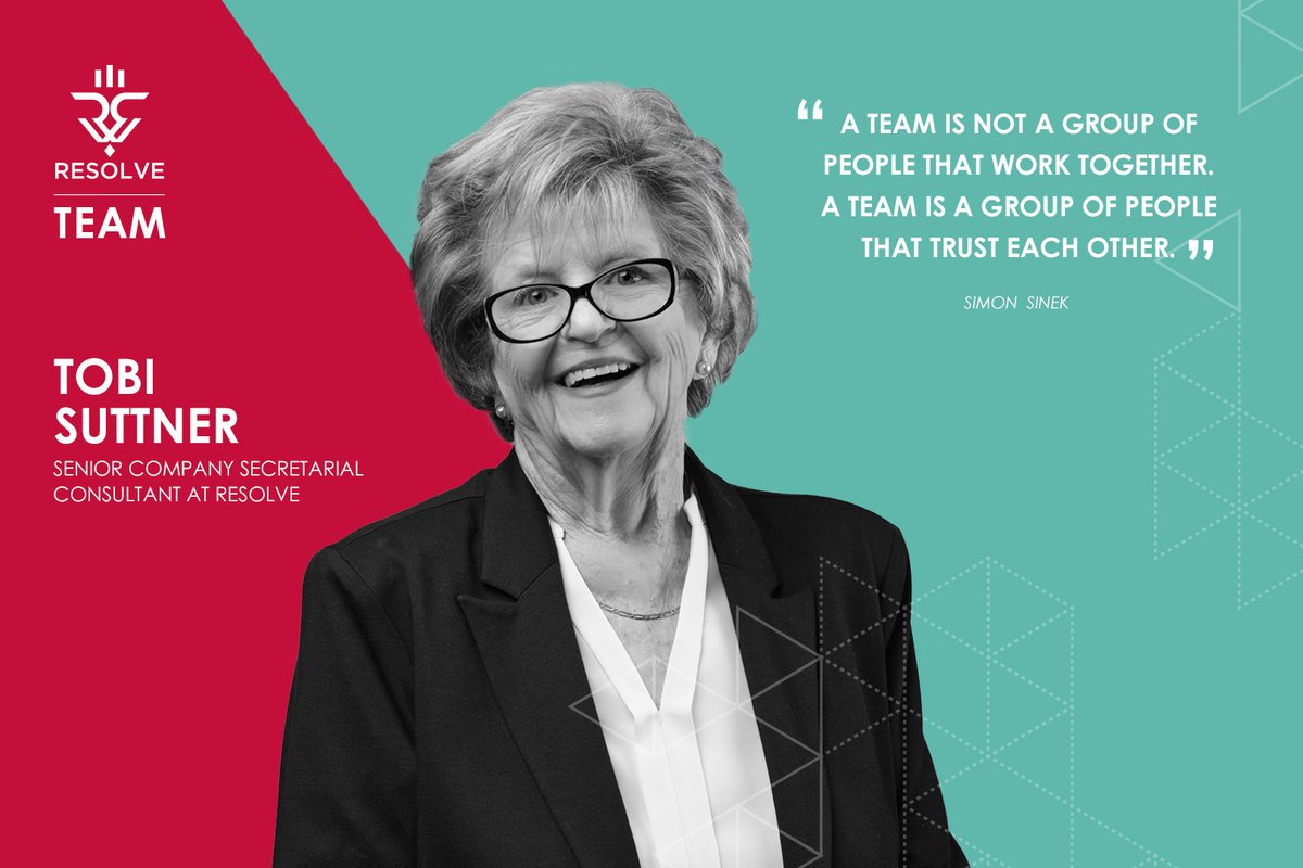 resolvesa's tweet image. Meet Tobi Suttner, she is a Senior Company Secretarial Consultant at Resolve. She has over four decades of company ​secretarial experience having worked for audit, tax and advisory firms since 1973. ​Tobi is passionate about ​corporate statutory administration.  #ResolveTeam
