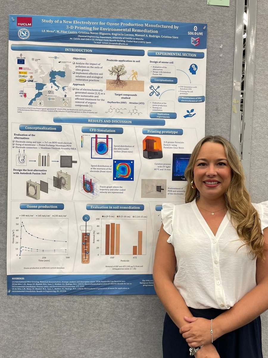 E3LGroup's tweet photo. Poster participation by @ismaelfmena at #75thISE in Montréal, presenting the work: Study of a New Electrolyzer for Ozone Production Manufactured by 3D Printing for Environmental Remediation @SoilOlive #SoilOlive #SoilMission #HorizonEurope @IngQuimicaUCLM @FCTQ_uclm @UCLMdivulga https://t.co/Pn3i5ztJ2Z