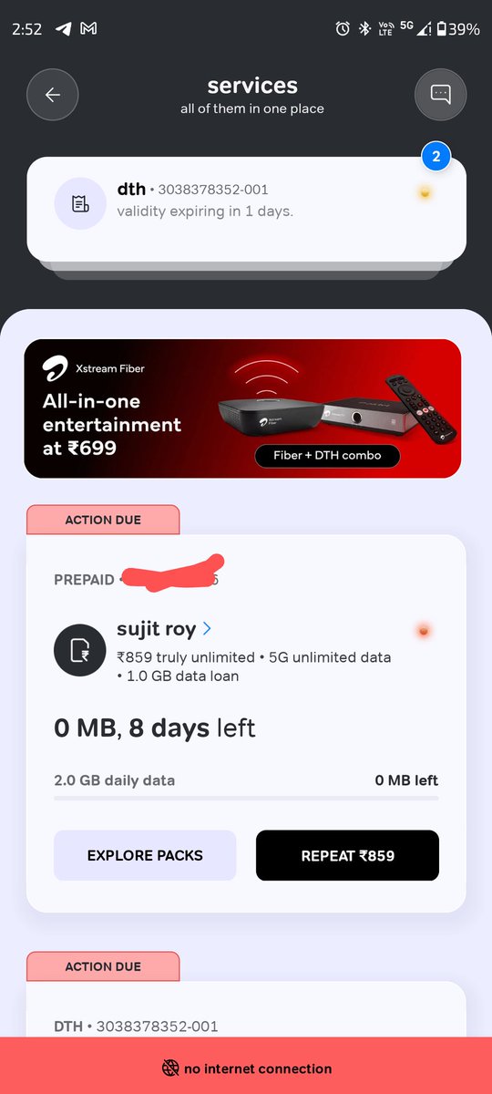 Iam_SujitR's tweet photo. Dear @airtelindia &amp; @Airtel_Presence  My area has a strong 5g network and I also have a 5g unlimited plan,I have a 5g enabled handset with full network bars, but I didn't getting any unlimited 5g data why?Recharged ₹22 and that 1 gb is also consumed.Where is the unlimited data? https://t.co/Qmw1tTsrfd