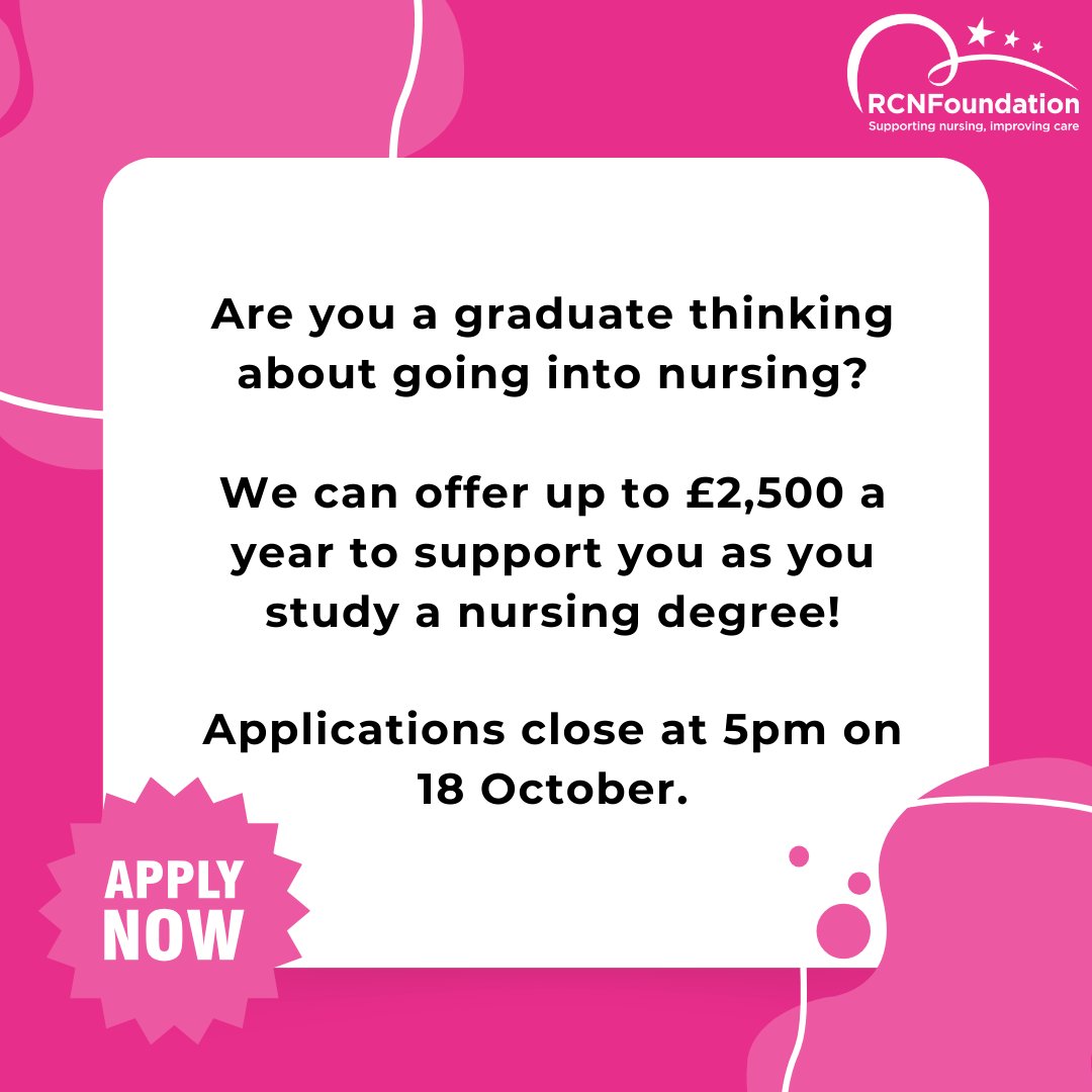 Are you thinking of embarking in a career in nursing?

RCN Foundation Into Nursing Grant offers funding of up to £2,500 a year to support you as you study a nursing degree.

Learn more about the criteria and begin your journey into nursing 🔽
bit.ly/4dJLaqC

#nursing
