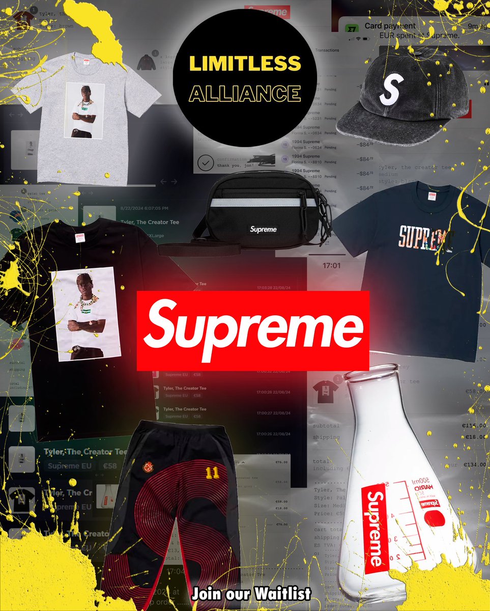Supreme Drop - Week 01 ✅
Si quieres tener toda la info de los lanzamientos y los productos más deseados y con mayor profit no dudes en unirte a Limitless 🚀