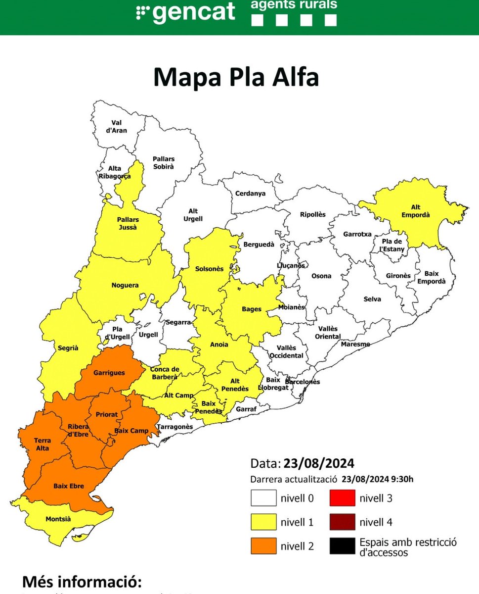 Mapa del Pla Alfa corresponent al dia d'avui, divendres 23 d'agost de 2024
#baixmontseny NIVELL 0
3️⃣🅿️
#precaució
#prevenció
#preservació
⛔🔥

#instagood #instagram #incendis #photooftheday 
#love boscos