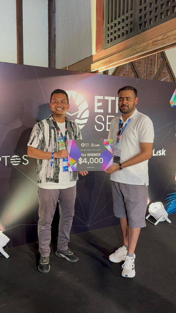 Gihasy's tweet photo. Can't believe our team made it into final and become 1st winner for @ethereum_sea hackhaton for RWA - LISK. Anyway that's my partner, I can't go to Bali😢
If you wonder what is our project you can check our submission at https://t.co/mfck7gOTiJ
#CoinfestAsia2024 #ETHSEA https://t.co/porNdA7dAN