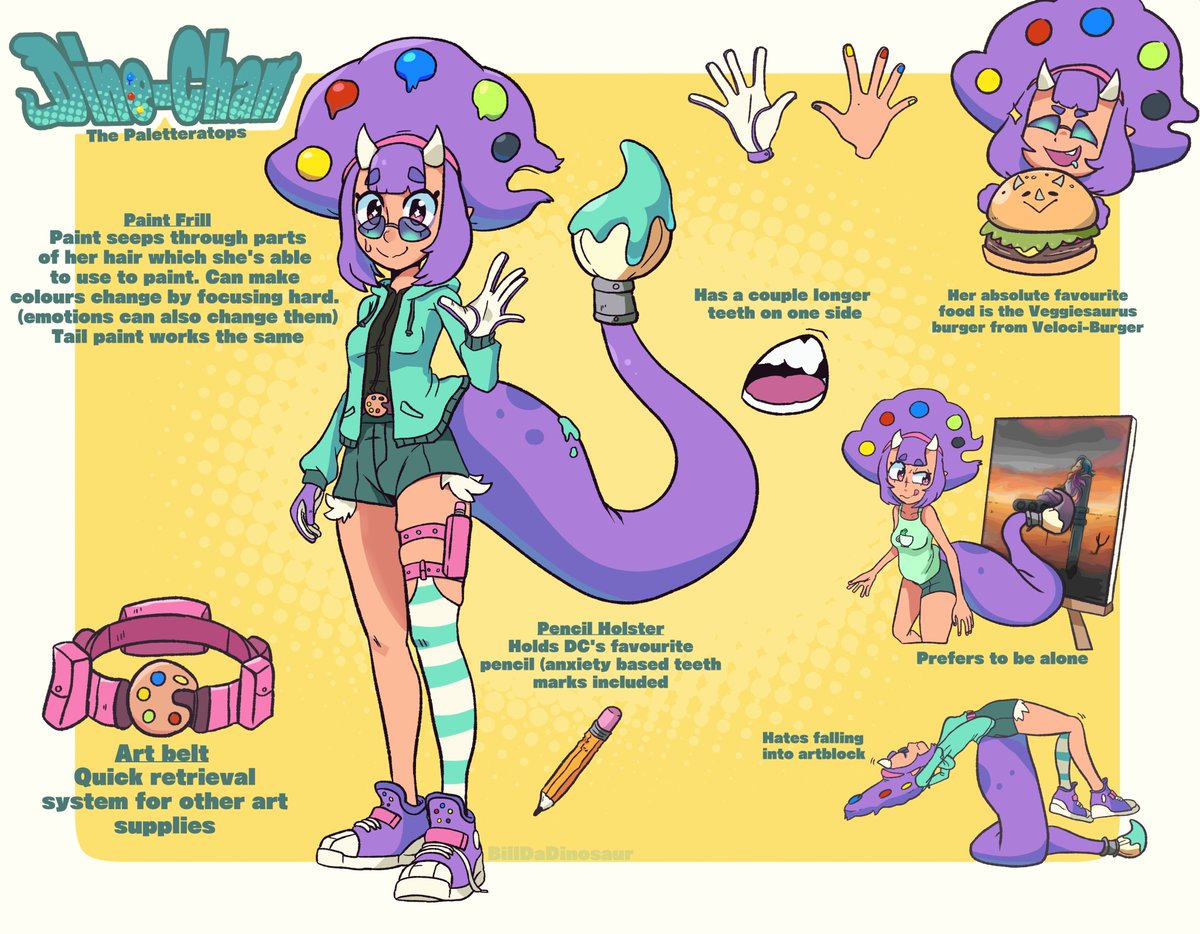 BillDaDinosaur's tweet image. Dino-Chan reference sheet 🎨🦖