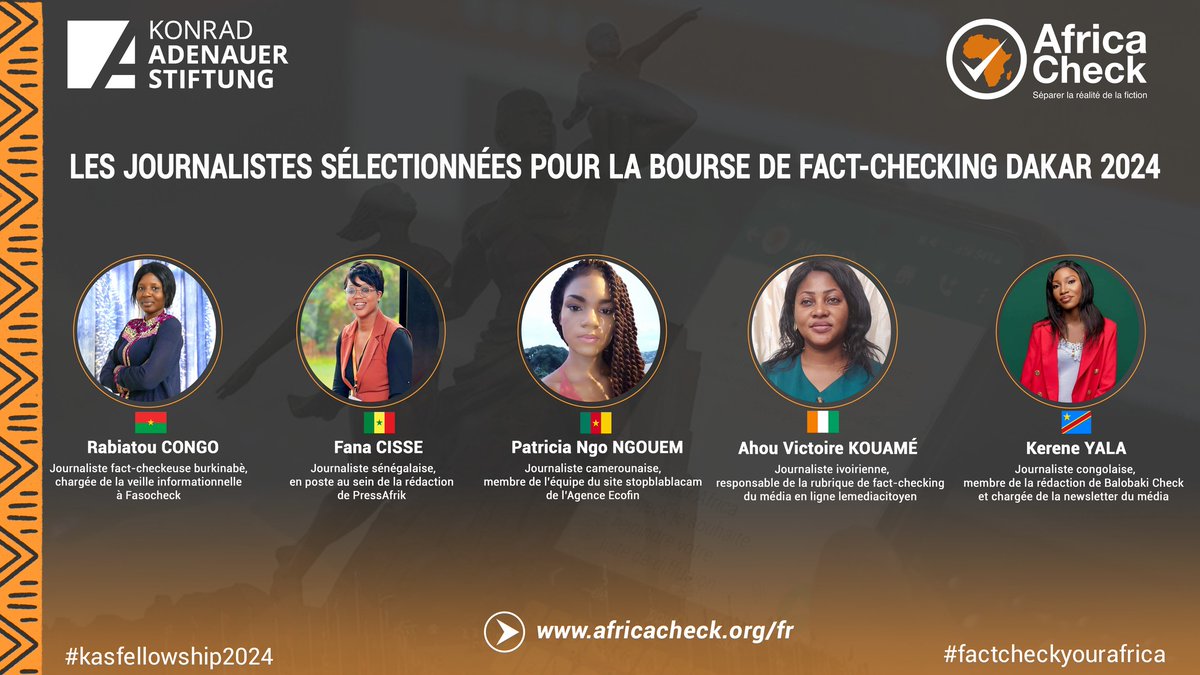 Ravie de faire partie de la cohorte 2024 du programme de bourse de vérification des faits de <a href="/AfricaCheck_Fr/">Africa Check_Fr</a> du 22 août au 6 septembre au #Senegal, parrainé par <a href="/KasMedia/">KAS Media Africa</a>. Une opportunité précieuse de développer des compétences avancées en vérification des faits.