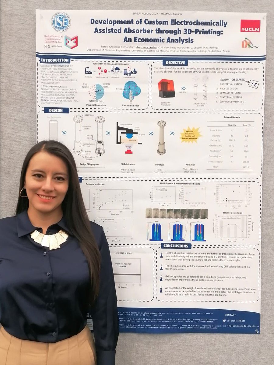 E3LGroup's tweet photo. Poster participation by @RafaKirchhoff at #75thISE in Montréal, presenting the work: Development of Custom Electrochemically Assisted Absorber thorugh 3D printing. An Economic Analysis @IngQuimicaUCLM @FCTQ_uclm @UCLMdivulga #3Dprinting https://t.co/1GiUXqvJMR