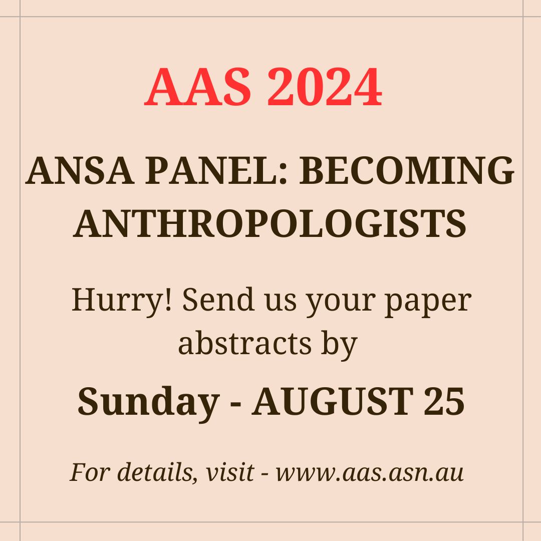 Australian Network of Student Anthropologists (@ansa_web) on Twitter photo We are so close to the deadline. Send us your abstracts soon. #aas2024
The panel provides space for any #student anthropologist to engage with and reflect upon their own research. For any queries - ansa.exec@gmail.com
#Anthropology #Research #Australia #perth #chass #uwa #bep We are so close to the deadline. Send us your abstracts soon. #aas2024
The panel provides space for any #student anthropologist to engage with and reflect upon their own research. For any queries - ansa.exec@gmail.com
#Anthropology #Research #Australia #perth #chass #uwa #bep