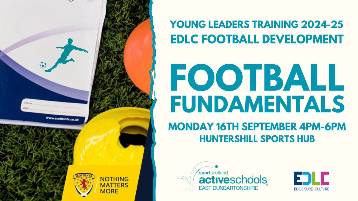 ⚽️Young Leader Training⚽️

 <a href="/EDLC_Leisure/">EDLC Leisure</a> #ActiveSchools &amp; Football Dev are excited to offer Football Fundamentals for secondary pupils S3-S6

Learn how to coach early fundamentals, drills &amp; small sided games.

<a href="/TurnbullPE/">Turnbull PE</a> pupils contact myself or PE dept for more info