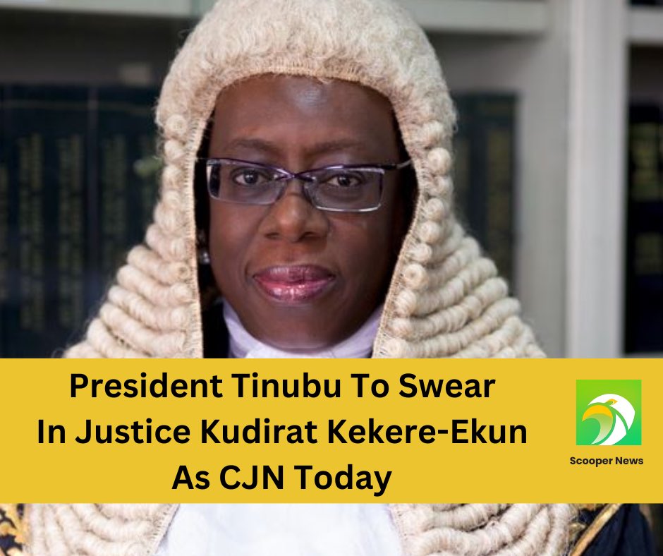 ScooperNG's tweet photo. President Bola Ahmed Tinubu has cut short his France  trip and returned to the country to swear in the acting Chief Justice of Nigeria (CJN), Justice Kudirat Kekere-Ekun today.

#bbnaija2024 #benbvolliefde / Cape Town
1/2 https://t.co/XTMsVX5XB1