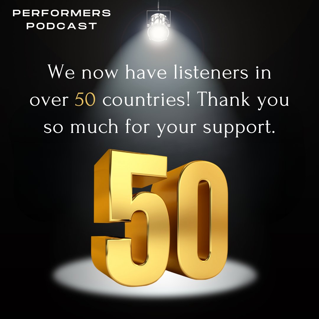 Dr. Greg Young and I are incredibly grateful to share that "Performers" 🎙 now has listeners in over 50 countries 🌍

Our goal is to help you learn from history's greatest performers, and we couldn’t have reached this milestone without you—our amazing listeners. 

If our episodes