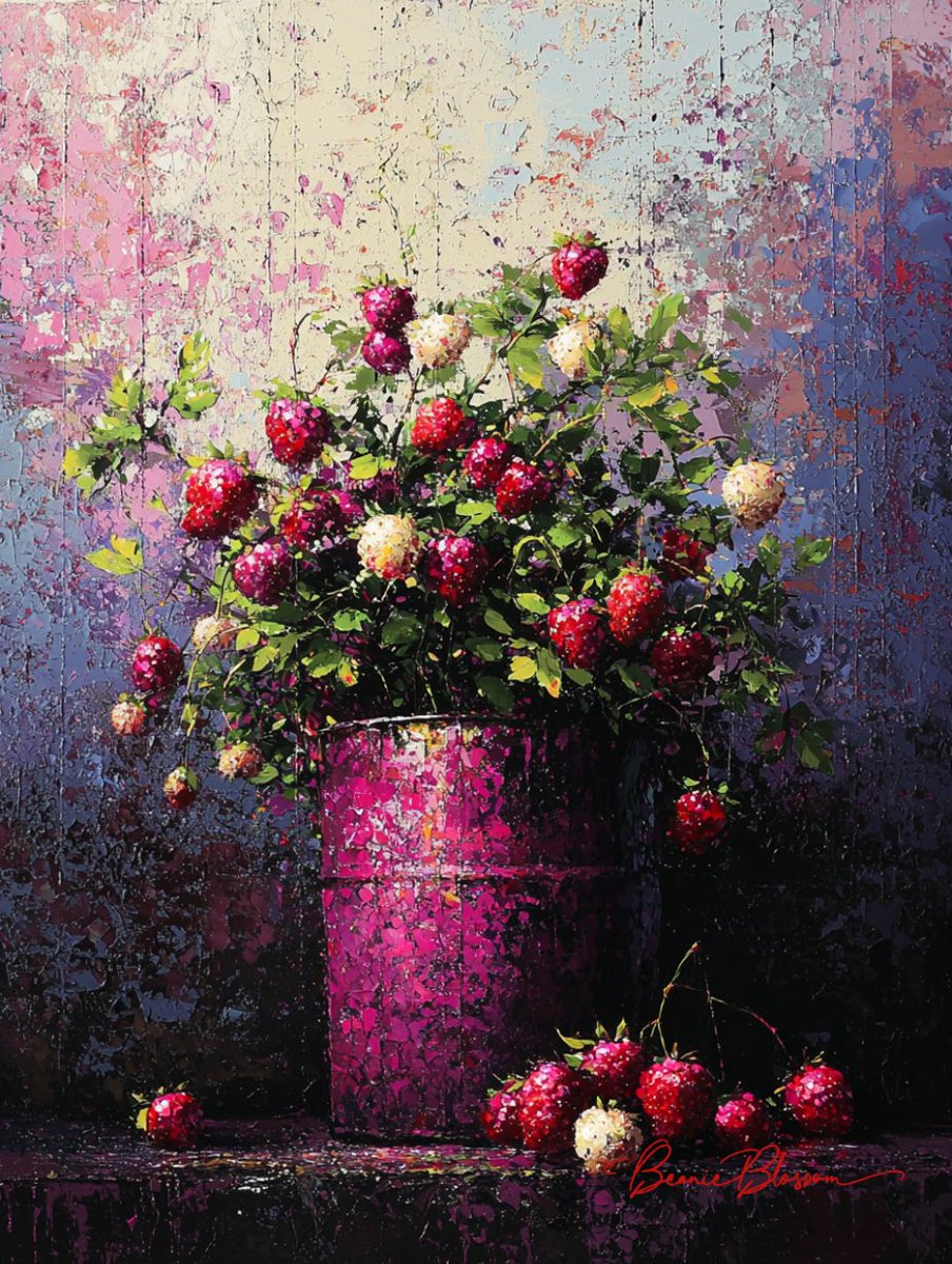 BeanieBlossom's tweet photo. Berries in Bloom
#AIArtWork #DigitalArt #DigitalArtWork #AIArt #AIArtists #AIArtCommunity #NatureArt #BerryBeautiful #VibrantColors #StillLifeArt #BotanicalBeauty #ArtisticNature https://t.co/hxTLJdDsvS