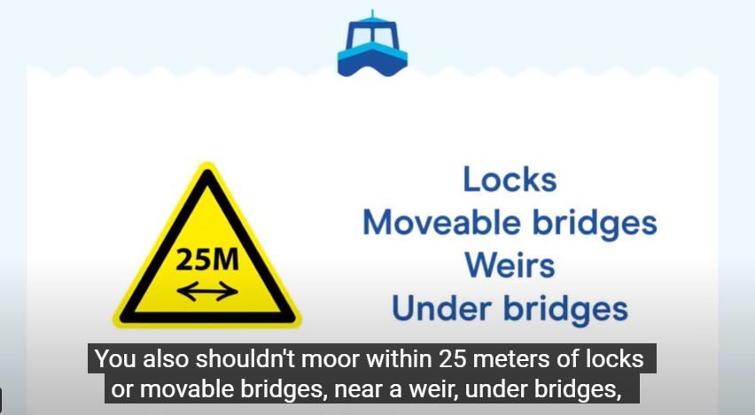 CRTBoating's tweet photo. Did you know that you shouldn't moor within 25 meters of locks, moveable bridges, weirs, under bridges, near bends, at water points, winding holes, on grab chains, safety ladders or canoe portage points? Watch our video about mooring  https://t.co/Xkx4SX17Z7 https://t.co/E7xWTa9otG
