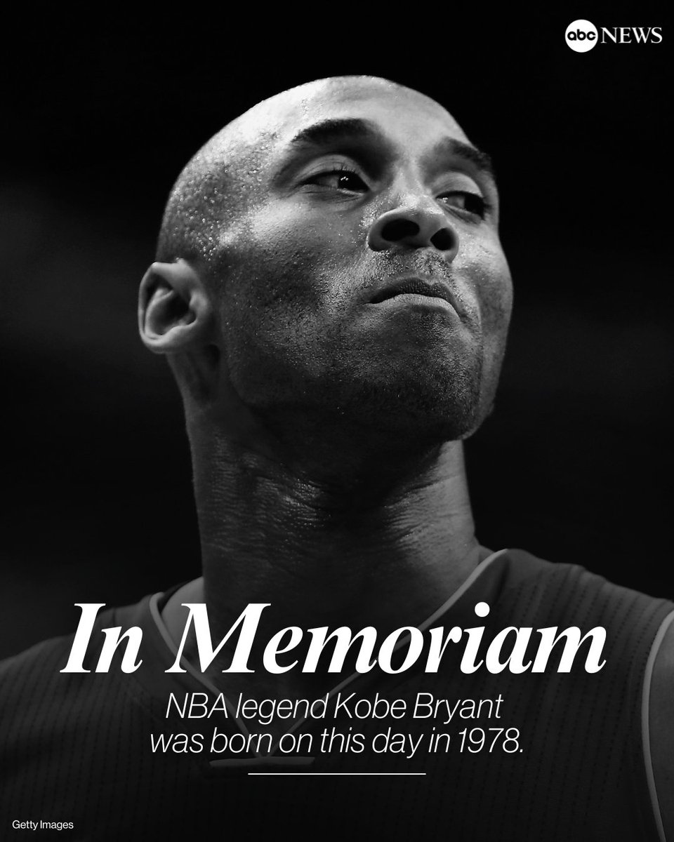 ABC's tweet image. IN MEMORIAM: Remembering NBA legend Kobe Bryant, who would have celebrated his 46th birthday today. trib.al/9xoXkaG