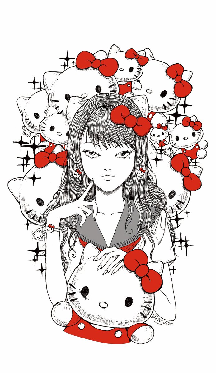 ギャル富江🎀🩷 #富江 #伊藤潤二 #ハローキティー #illustration