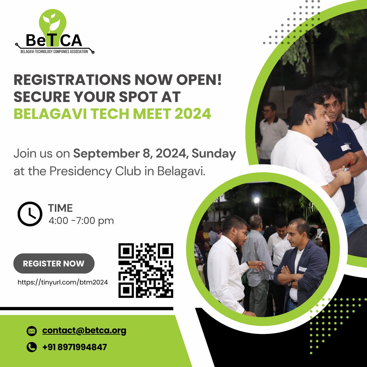betcaorg's tweet photo. 🚨Belagavi Tech Meet 2024 - Registrations Open

Registrations are now open for Belagavi Tech Meet 2024

Venue: Belgaum Presidency Club
Date: Sunday, 8th September 2024
Time: 4PM to 7PM

Register Here: https://t.co/KTwlfbKoGC

For any queries
Call 8971994847 https://t.co/tNJylzuAg9