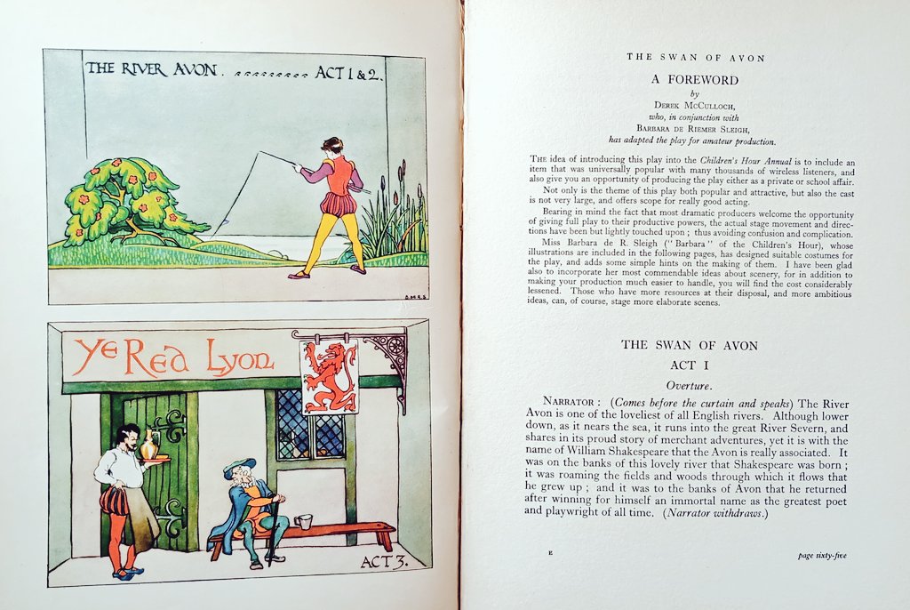 AudioAndrea's tweet photo. Just splashed out on a beautiful old book for something I'm researching...
The Children's Hour Annual 1935 includes the script of the radio play The Swan of Avon plus details of how to stage it at school, including scenery and costume instructions 🎭
#Shakespeare #Biofiction https://t.co/xxP7Vpp9nw