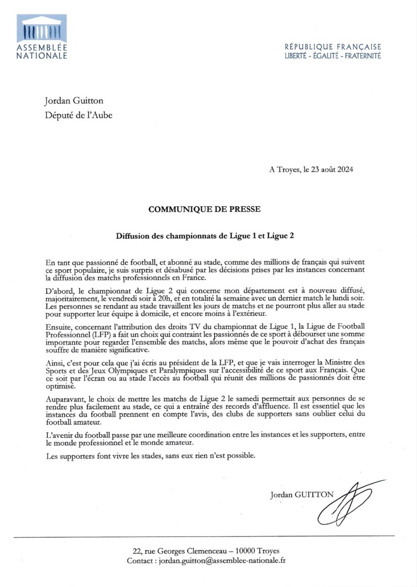 👇 Retrouvez mon communiqué de presse sur la diffusion des matchs de #Ligue1 et #Ligue2.