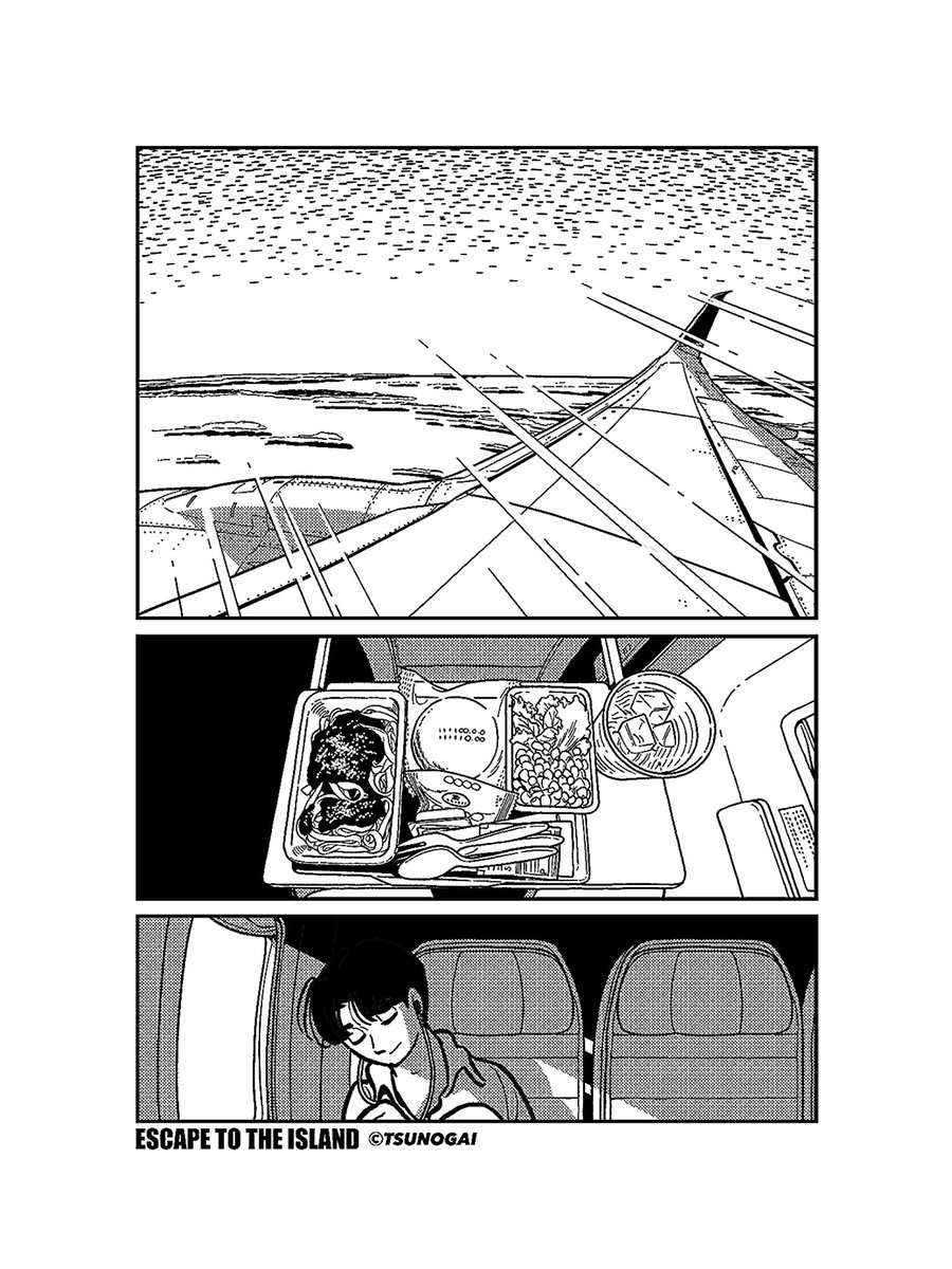 【ESCAPE TO THE ISLAND】 A 2021 manga I drew about a trip to Guam. The character flies from Narita on a United flight at noon. After dropping off his luggage, he dashes through Fujita Rd to catch the beach sunset. Later, he takes a bus to get dinner.  #Guam #グアム
