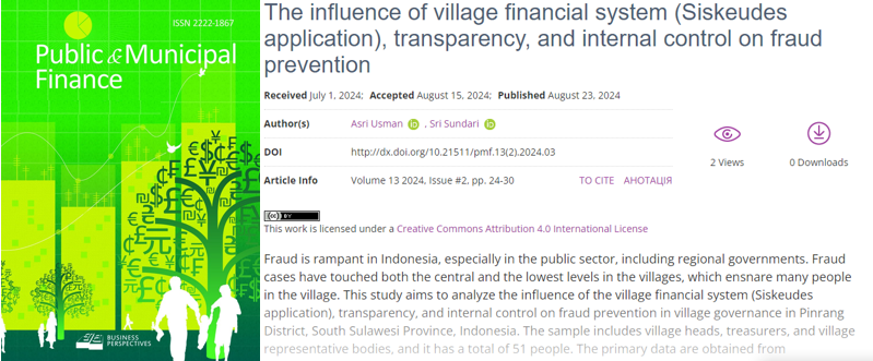 pubfin_journal's tweet photo. 🔗 https://t.co/hmMzxxXb9e
📝 The influence of village financial system (Siskeudes application), transparency, and internal control on fraud prevention
👥 Asri Usman, Sri Sundari
#internal_control, #fraud_prevention https://t.co/2ENkXvj004