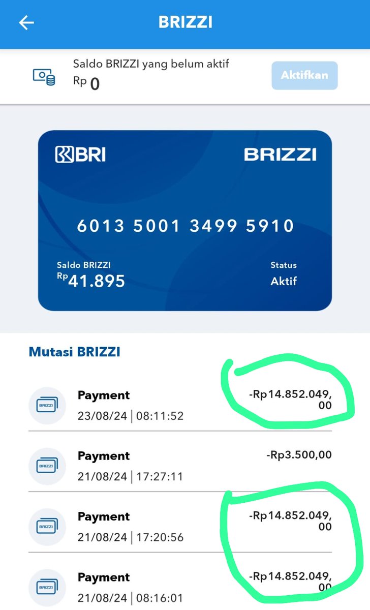 kacau nih brizzi <a href="/BANKBRI_ID/">BANK BRI</a> masa udah 3naik <a href="/PT_Transjakarta/">Transportasi Jakarta</a> entah kenapa kena potongannya gede gitu. padahal pake kartu yang lain, normal aja potongannya!! engga tau siapa yang salah.