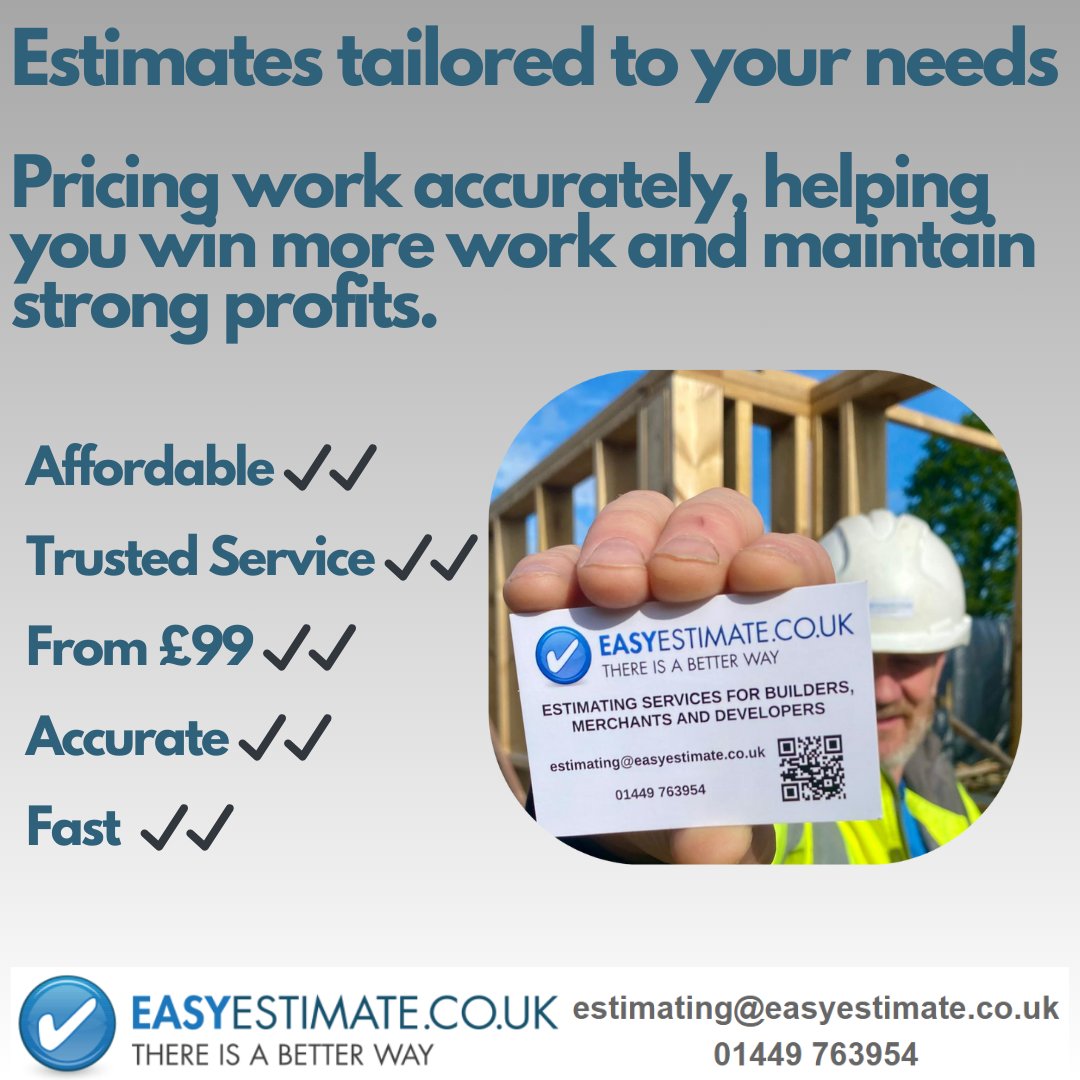 EE_Estimating's tweet image. No nonsense estimating. No &quot;Budget Estimate&quot; or &quot;Full Estimate&quot; waffle - one price and a full estimate with as little or as much of the job priced as you require - Easy Estimate, simple.  #takeoff #Construction #estimatingservices
